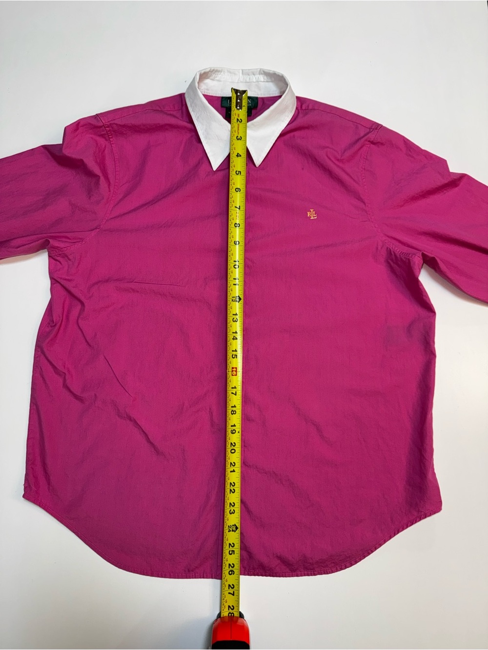 Lauren Ralph Lauren women’s L Pink Solid Cotton Point Collar Logo Dress Shirt - Picture 8 of 16